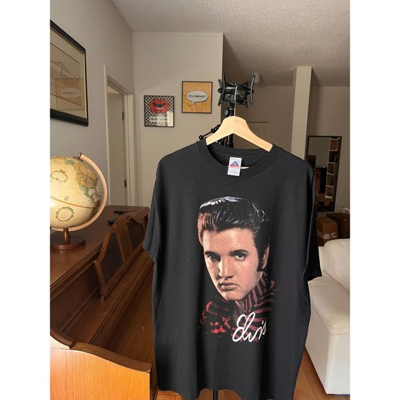 ELVIS PRESLEY VINTAGE SIGNATURE 90S BLACK T SHIRT SIZE LARGE BAND CONCERT 1990 - Picture 1 of 6